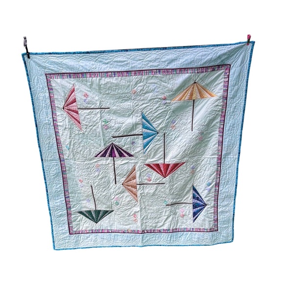 Homemade Other - Quilted Blanket Aquas Umbrellas Parasols Baby Lap Throw 51.5 x52.5